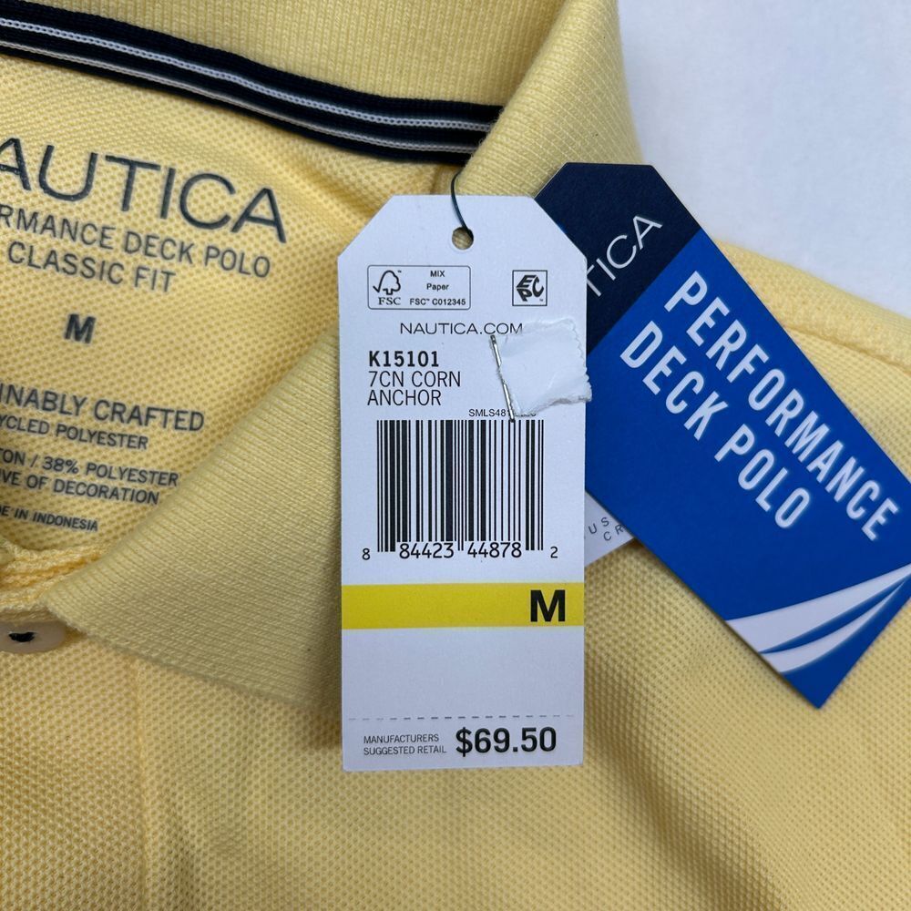 Nautica Performance Deck Polo Shirt Mens Medium Yellow Casual Classic Fit - Picture 4 of 7